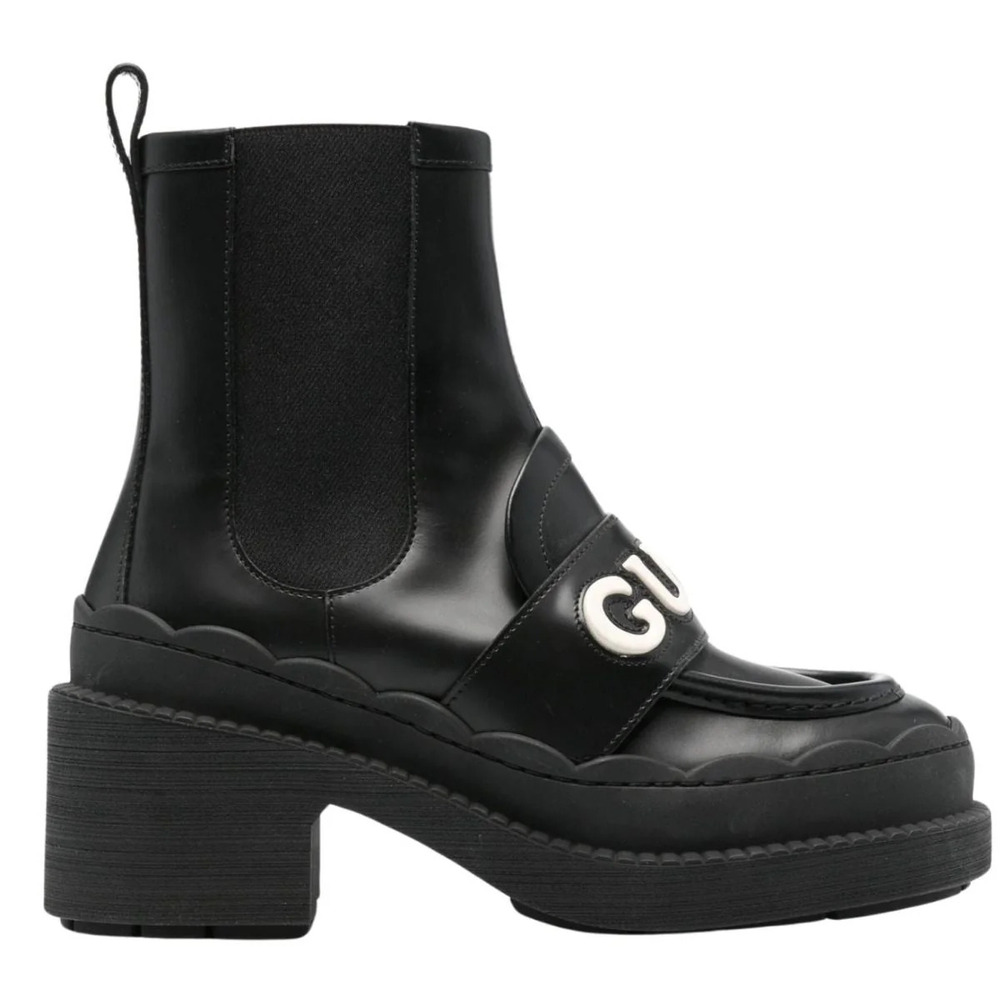 Gucci - Ornella Logo Applique Leather Ankle Boots
